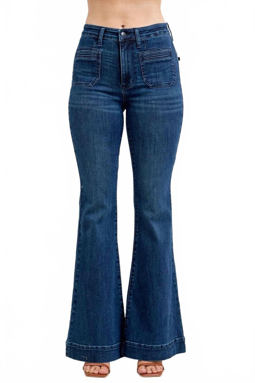 NEW JUDY BLUE high waist flare jeans with vintage pocket in blue